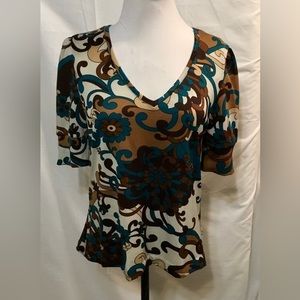 Sixteen Brown & Turquoise Stretch Short Sleeve Top